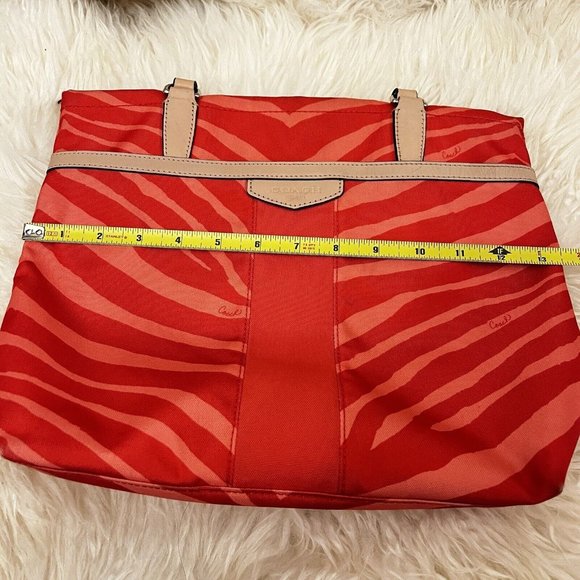 Coach Vintage Y2k Zebra Animal Print Hot Coral Tote Hand Bag - Picture 12 of 13